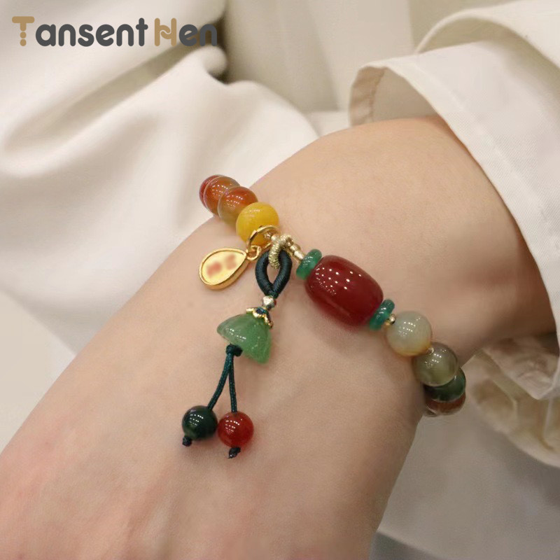 COD Gelang Batu Alam Gaya Cina Gelang Gaya Etnis Retro String Tangan Ruyi