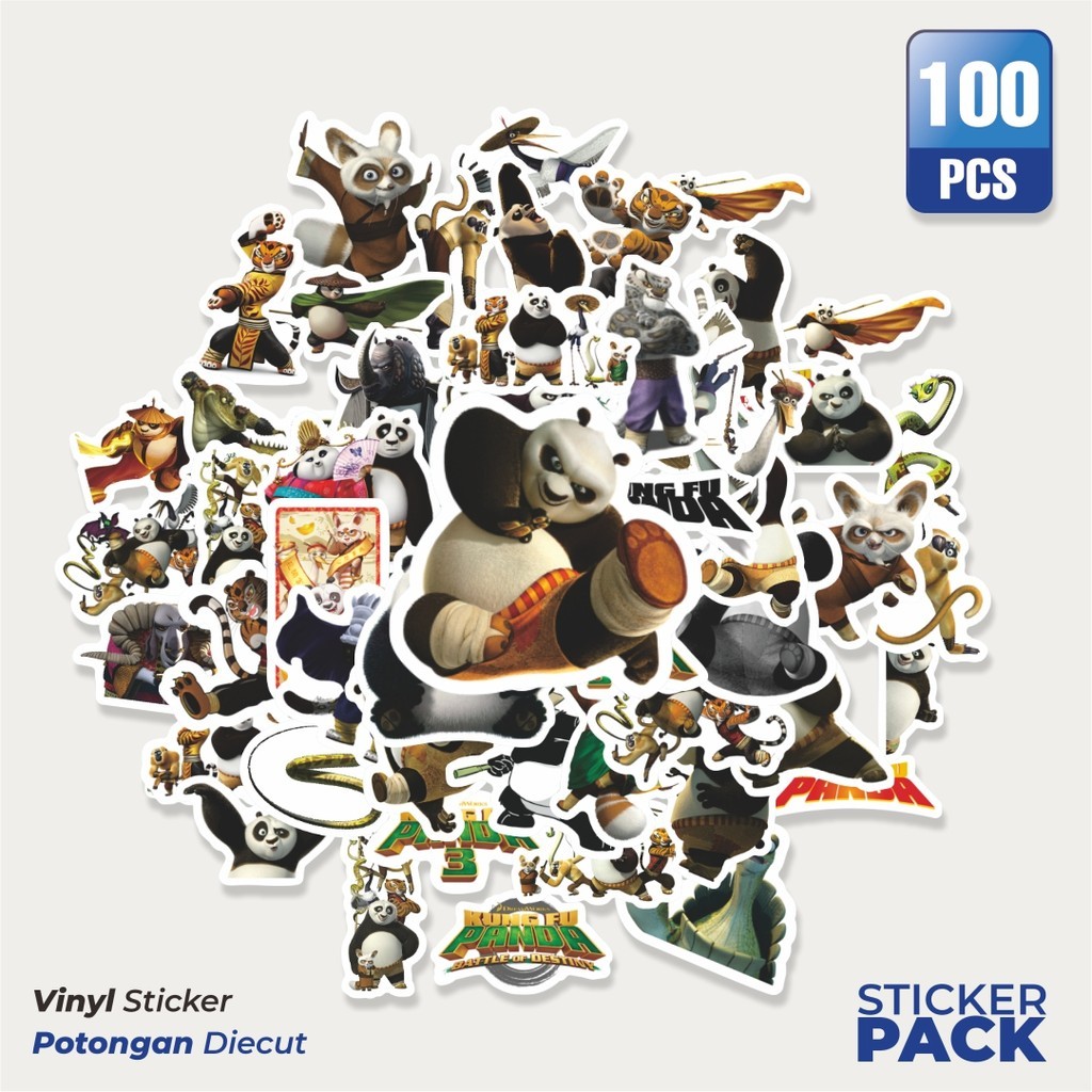 

100 PCS STIKER Sticker Kartun Kung Fu Fanda Waterproof Aesthetic- Untuk Laptop, Motor, dan Helm - Paper Stationery Pack