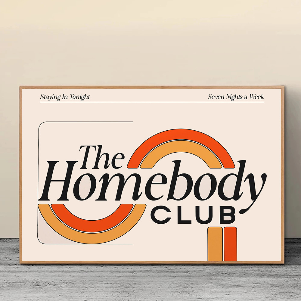 

The Homebody Club Poster Canvas Painting Print Wall Art Above Couch Trendy Retro Apartment Art Mid Century Modern Home Decor