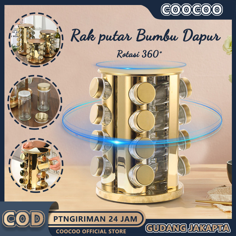 12Jar / 16Jar - Rak Kayu dan Botol Bumbu kaca / Rak putar Bumbu Dapur / Dapur Rak Putar Bumbu Spice