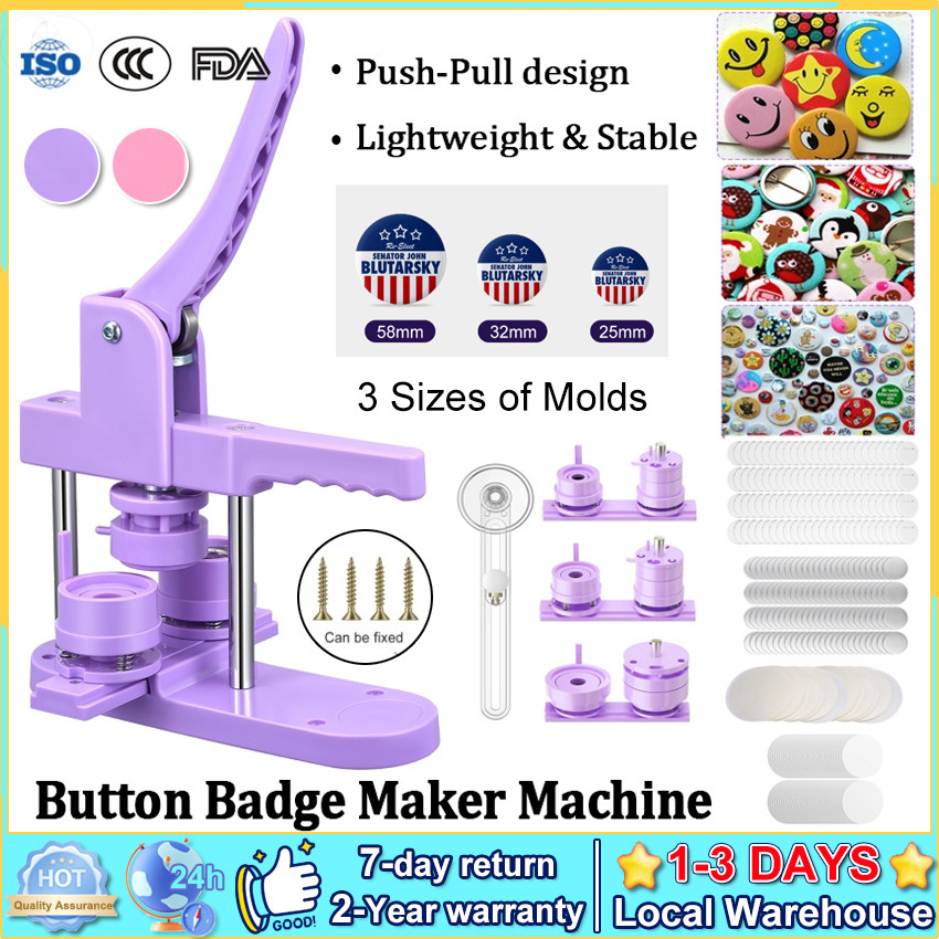 

⭐Local + COD⭐ Button Badge Maker Machine,25+32+58MM Mold,DIY Pin Badge Button Maker Press Machine Badge Punch Press with Free 100pcs Button Parts&Pictures&Circle Cutter&Magic B