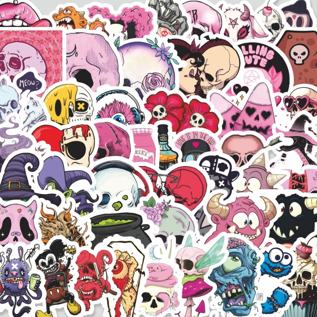 

Stiker Cutting Pack Stiker Skull [Tengkorak] 2 Isi 100Pcs Series Aesthetic Lucu Keren Untuk Koper Bahan Vynil