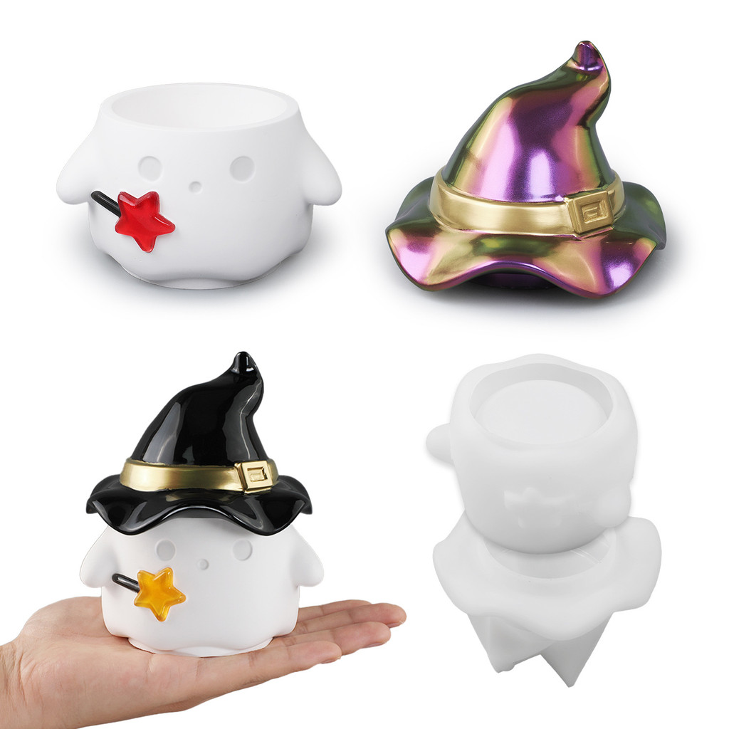 

Resin Jar Molds Ghost with Witch Hat Lid Storage Jar Epoxy Molds for Resin Casting Craft DIY Jewelry Candy Container Making