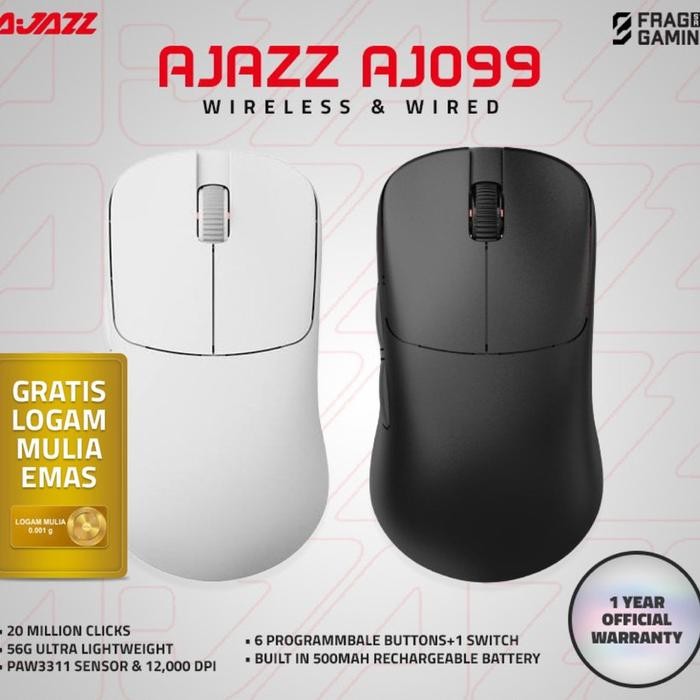 Ajazz AJ099 Ultra Lightweight Dual Mode Gaming Mouse AjazzAJ099 - WHITE