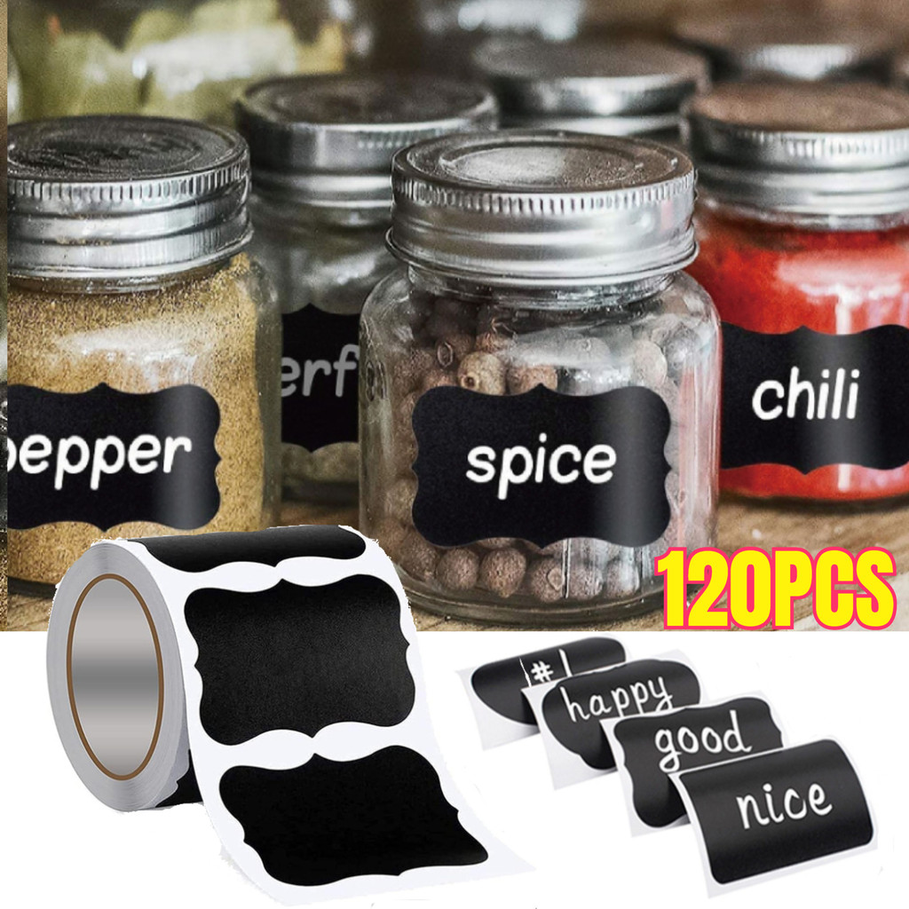 

120pcs Stiker Label Blackboard Papan Tulis /Label Sticker Tahan Air Dapur Bumbu Stiker Dengan Pena /Labels Kitchen Organizer Storage Bottles Waterproof Jar