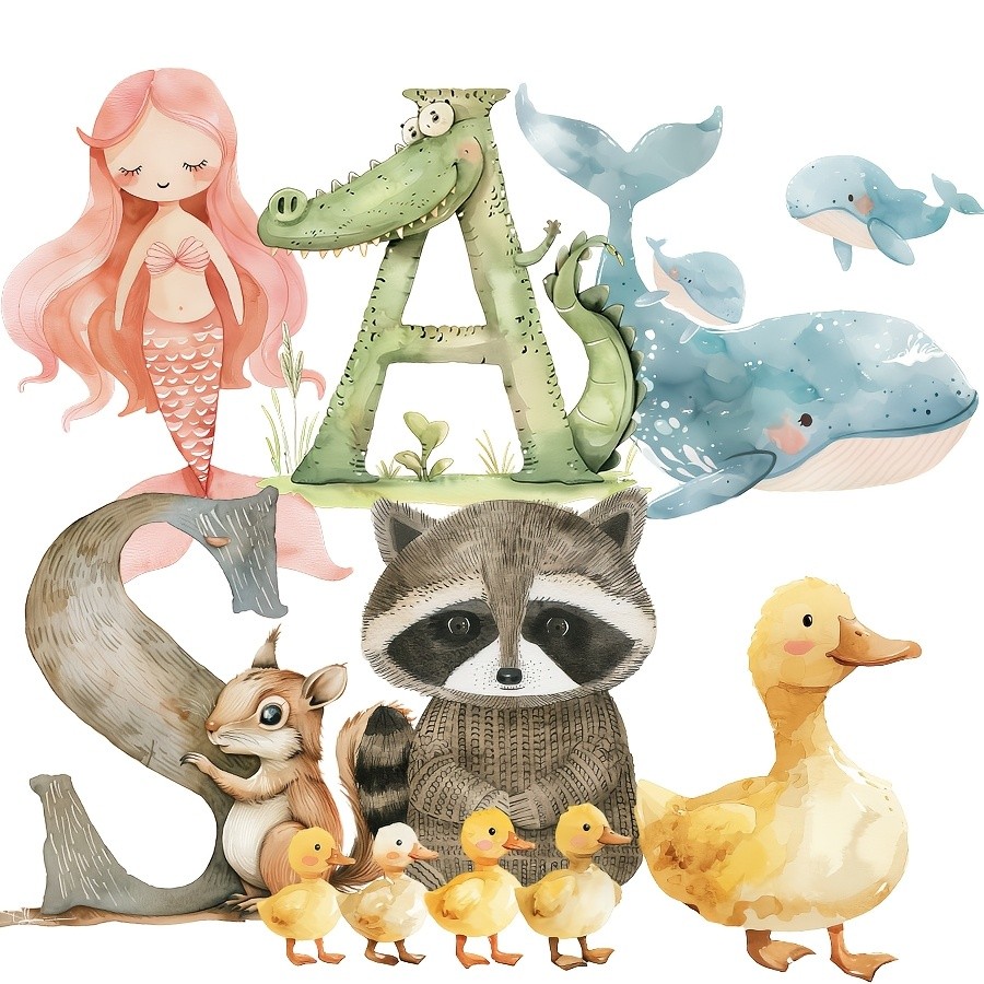 

87-99pcs Stickers with Animals Woodland Alphabet, Ocean Creatures, Knitting, for Greeting Card, Scrapbooking, Paper Craft, Junk