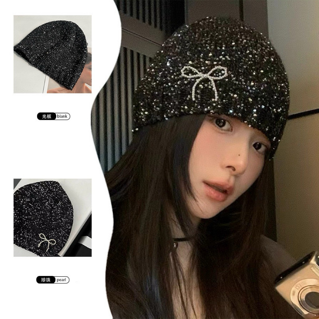WW-550 Topi Kupluk Sequins Beanie Hat Topi Party Pesta Cosplay Lolita Wibu Anime Lolita
