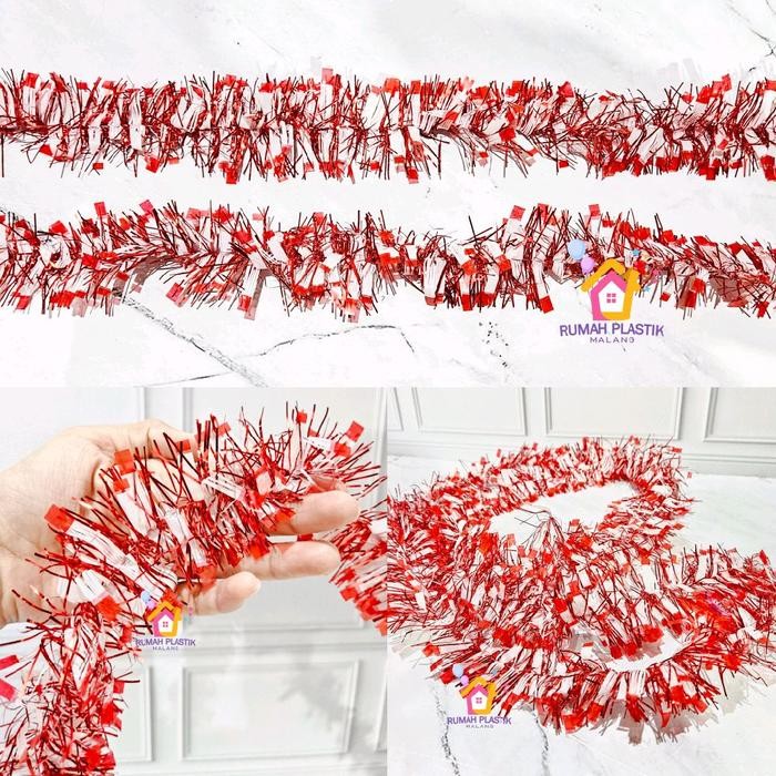 Promo SLINGER MERAH PUTIH MURAH standart tebal 5cm panjang 2m 17 agustus bulu rumbai tali dekorasi d