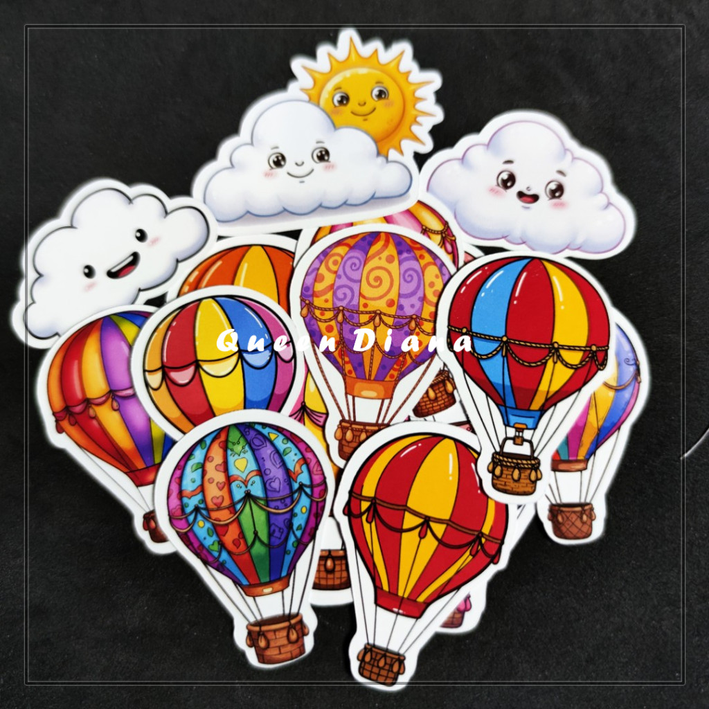 

Stiker Balon Udara Stiker Glossy Unik Lucu Gambar Balon Udara Isi 15 Pcs