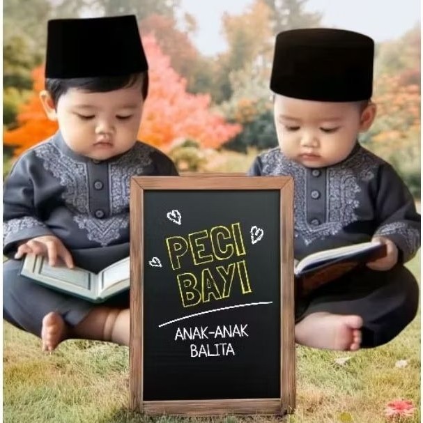 Peci anak bayi laki-laki kopiah balita songkok hitam anak umur 2 bulan - 4 tahun