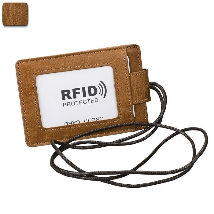 

WL3 - ID CARD HOLDER RFID PROTECTION GENUINE LEATHER LANYARD NAME TAG GANTUNGAN TEMPAT KARTU KULIT - LHT BROWN