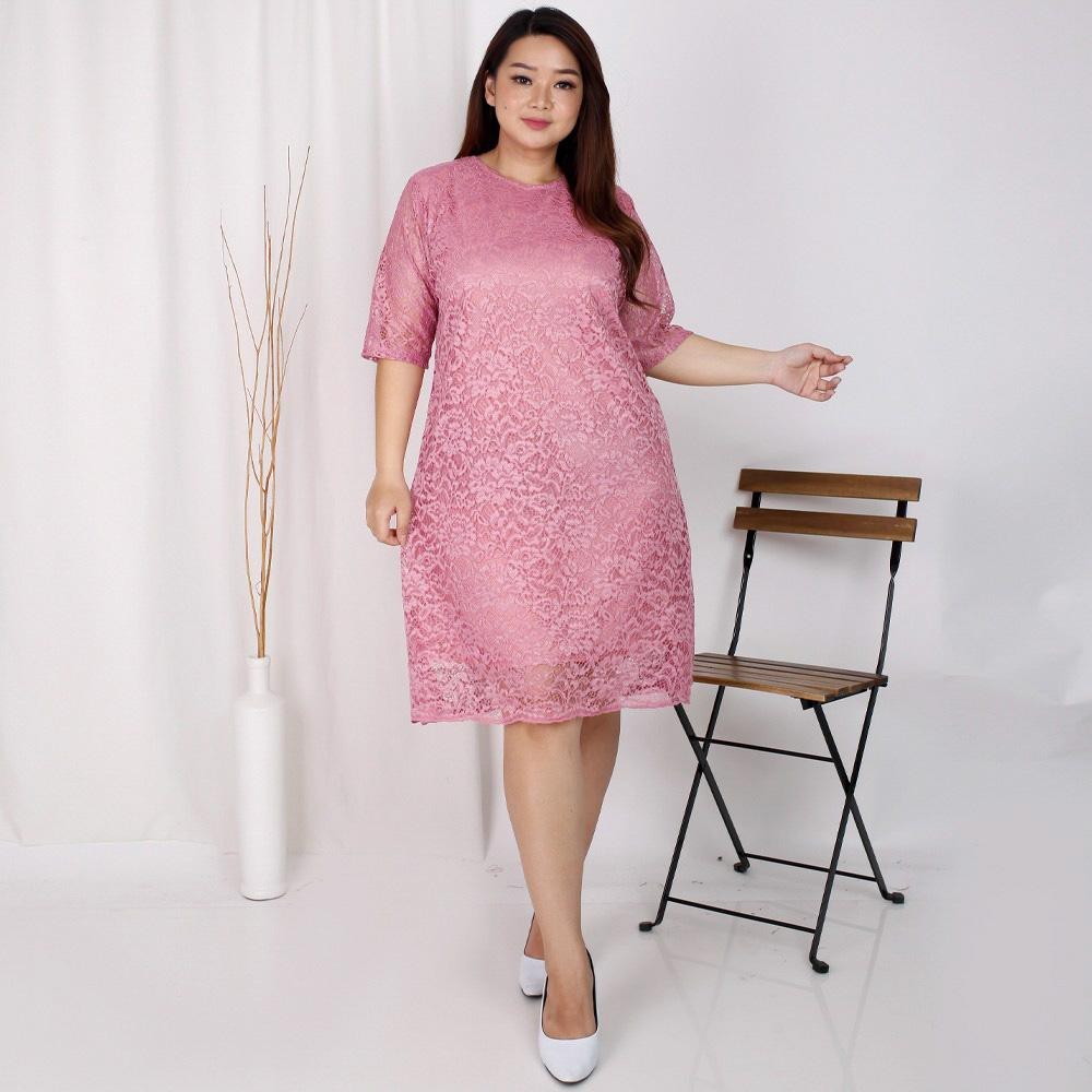 (SIZE S - XXL) Dress Big Size Brukat Jumbo Dres Brokat XXL Bigsize Dress Natal Imlek