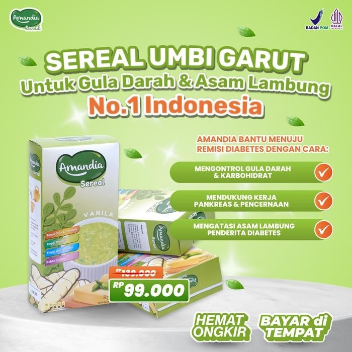 

Sereal Amandia Sereal Alami Bantu Stabilkan Gula Darah Dan Atasi Asam Lambung Sudah BPOM Halal Indonesia