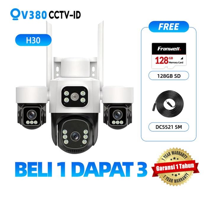 【Paket Diskon】COD V380 H30 (CCTV+Kartu SD 128G+Kabel 5M) Tiga Lensa Outdoor Waterproof CCTV Camera H