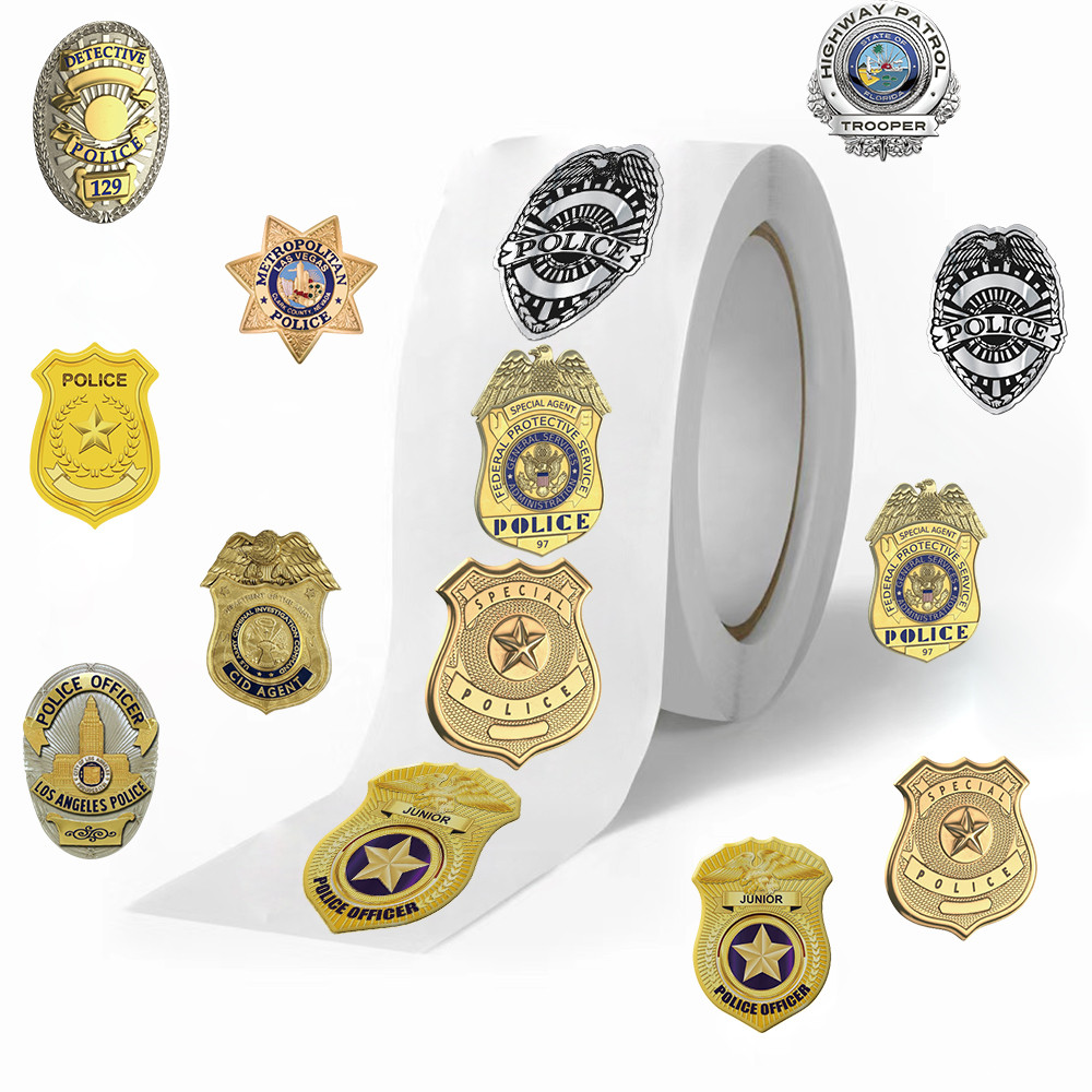 

500pcs Police Badge Stickers for Children Kids Rolling Reward Roll Stickers Small Packaging Pack Stickers Photocard Decor Lables