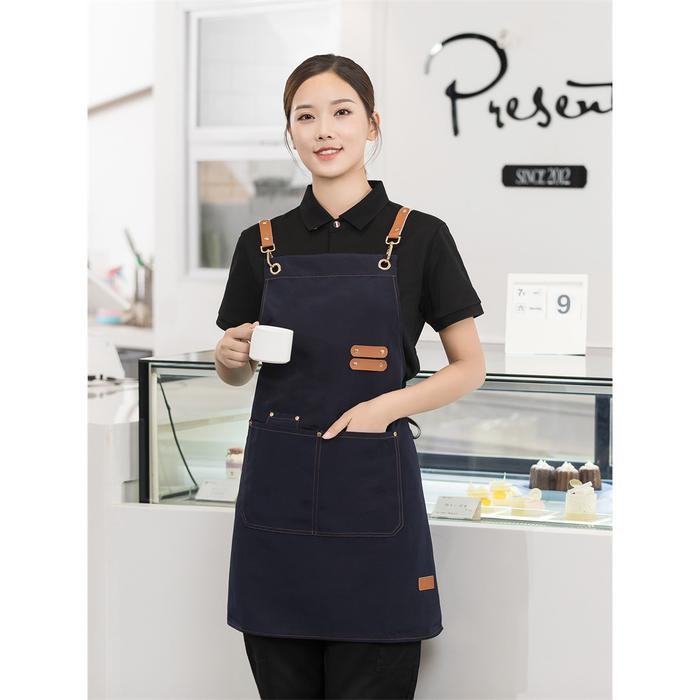COD Apron Celmek Celemek Masak Barista Coffee Cafe Shop Dapur Model Kantong Polos Anti Air Dan Minya