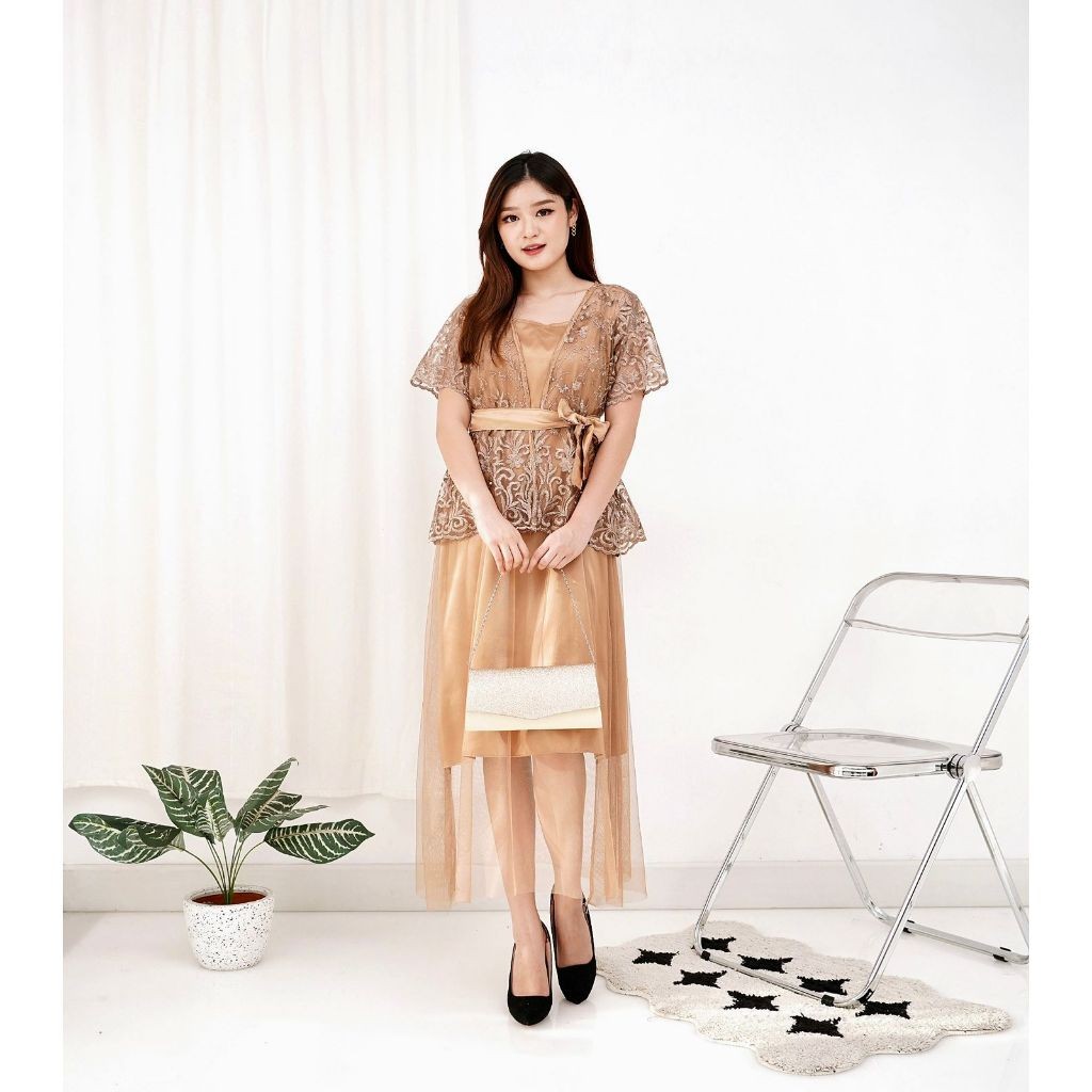 Dress Gracia Tile Premium Inner & Outer / Dres Brukat Pesta Tile Bordir / Dress Kondangan / Dress Na