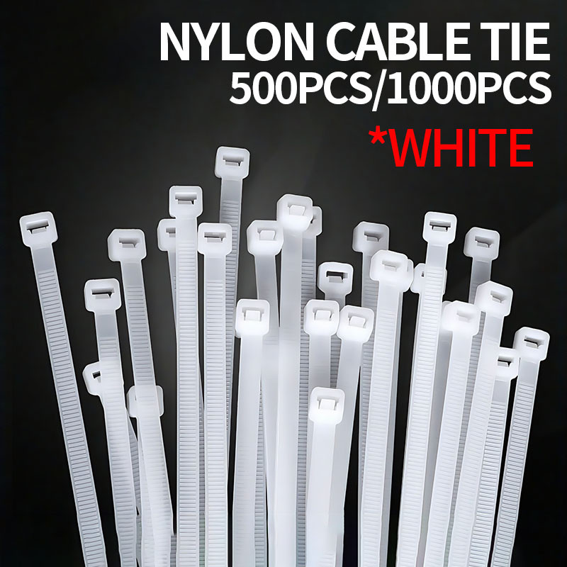 

500/1000PCS/bag Self-locking Plastic Nylon Tie White Zip Wraps Strap Nylon Cable Tie Set Fastening Ring Loop Wire Wrap