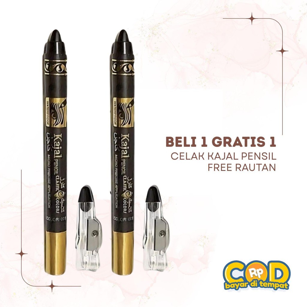 2Pcs Celak Mata Pensil Kajal Milai Arab Saudi Free Serutan Eyeliner Sipat Muslimah Halal Wudhu