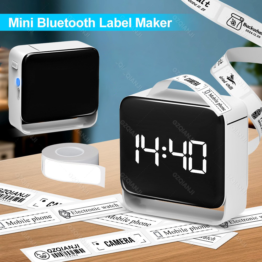 

Mini Label Maker & Clock Style with Paper Roll for Storage, Office, Home, Sticker Machine, Mini Label Printer Portable Wireless
