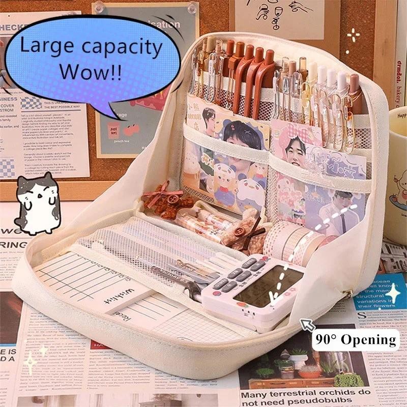 

Kawaii Large Capacity Pencil Bags Durable Canvas for Student Cute Korean Girl Pencil Case School Supplies Stationery Storage Bag
