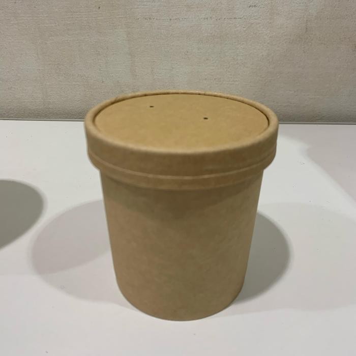 Box Paper Cup / Paper Bowl Cup Coklat W/ Lid 10pcs - 360ml