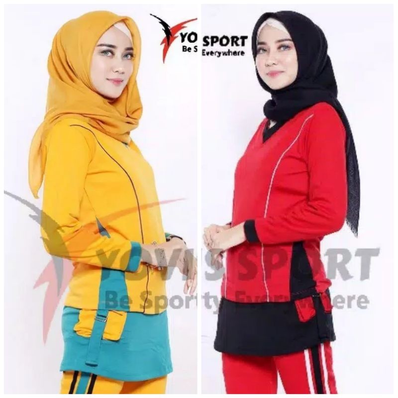 Setelan Baju Olahraga Senam Wanita Muslim Muslimah Stelan Zumba Set Yoga Gym Sport Cewek Kekinian Mu
