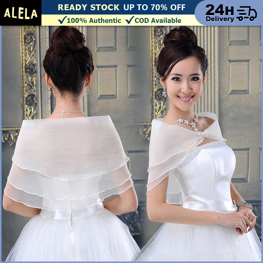 Bolero Brukat Aksesoris Pengantin Modern Cardigan Pesta Warna Champagne Putih