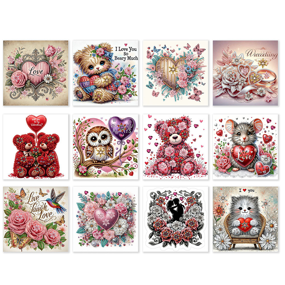 

12PCS DIY Rhinestone Diamond Art Mosaic Postcards Diamond Art Handmade Cards for Birthdays Thanksgiving & Special Occasion
