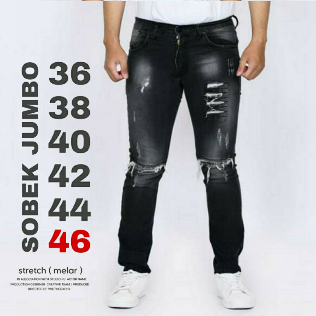 BIG SIZE 27-44 Celana Jeans Sobek Jumbo Pria 27-44 Stretch melar/Celana Bikers Ripped Jeans Big Size