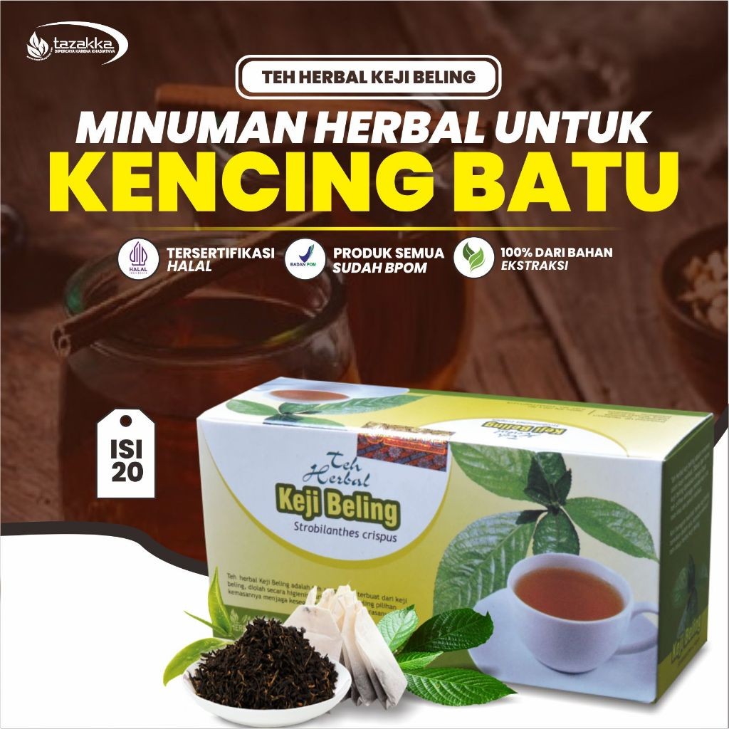 

Minuman Herbal Teh Keji Beling Tazakka isi 20 Kantung untuk mengatasi Masalah Batu Ginjal sudah BPOM