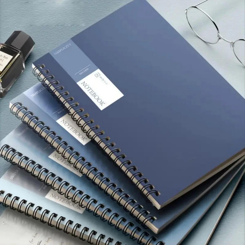 

A5, 1 Set Of 4, 40 Sheets Each, Simple Blue, Coil Notebook, Primary School Students, College Students, For Office, Notepad