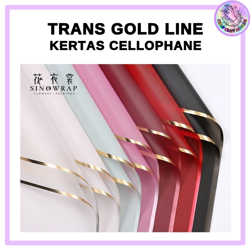 

(20 LEMBAR) Kertas Cellophane Buket Bunga - TRANSPARAN GOLD LINE - Flower Wrapping Paper
