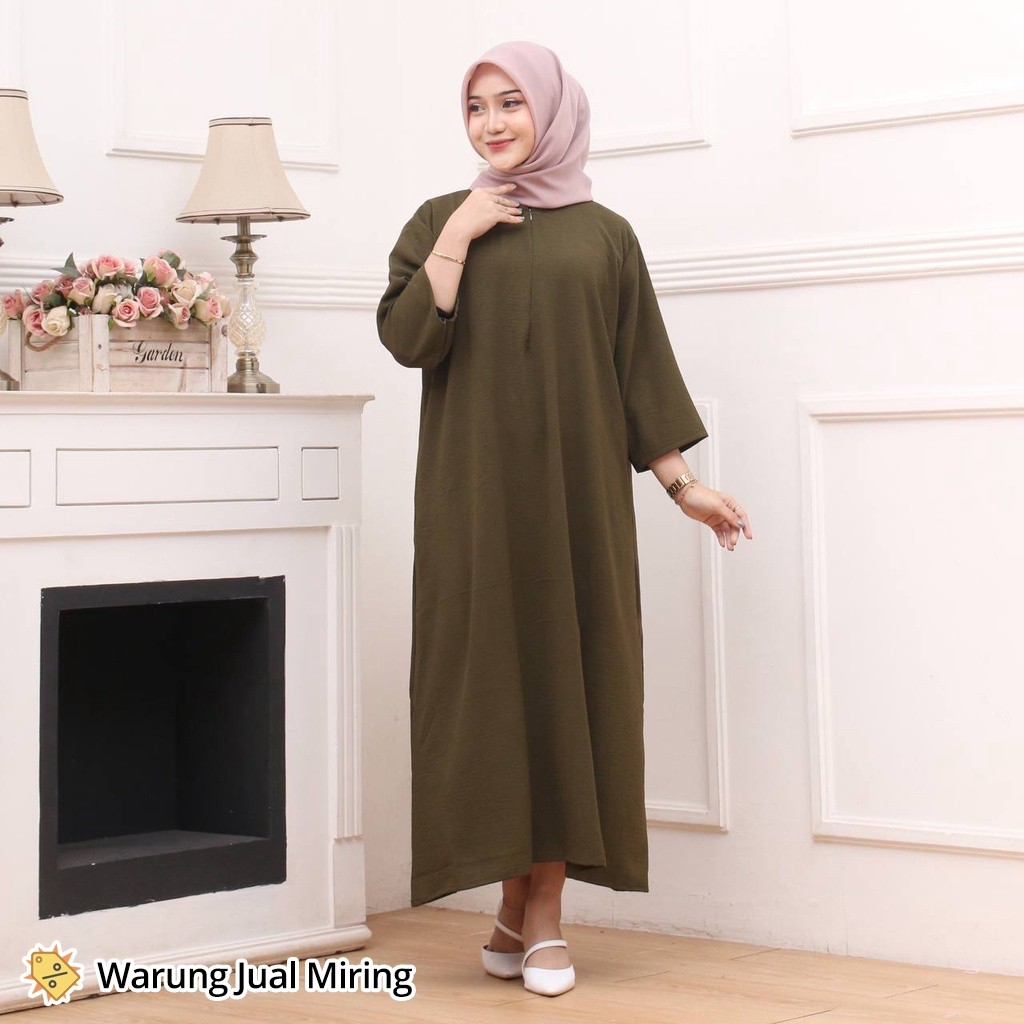 Dress Gamis Daster Tunik Crinkle Airflow Polos Busui Lengan 3/4 Baju Gamis Panjang Santai Harian Rum