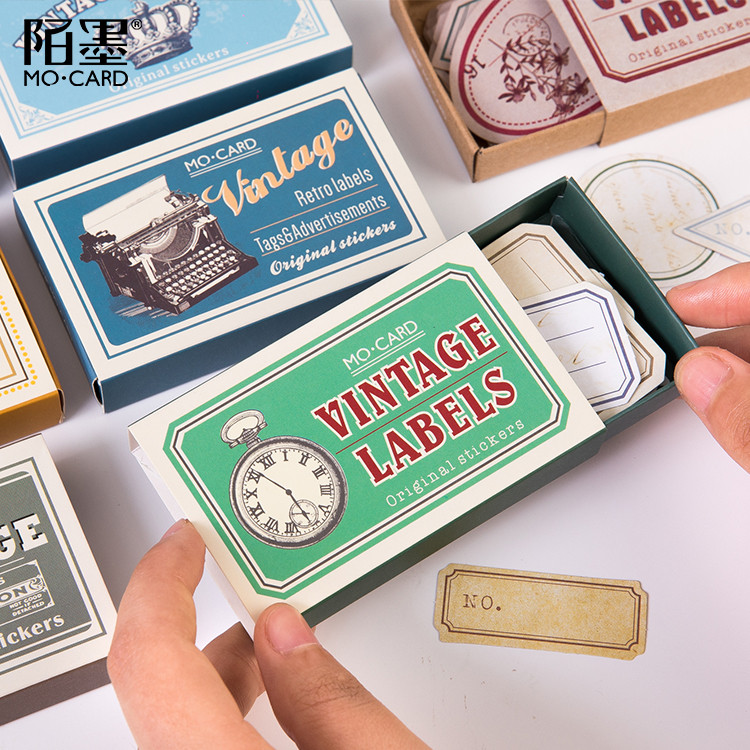 

JIANQI Vintage Boxed Stickers 60 pcs Memorandum Retro Decor Sticker Diy handmade Label Scrapbooking Material Stationery Supplies