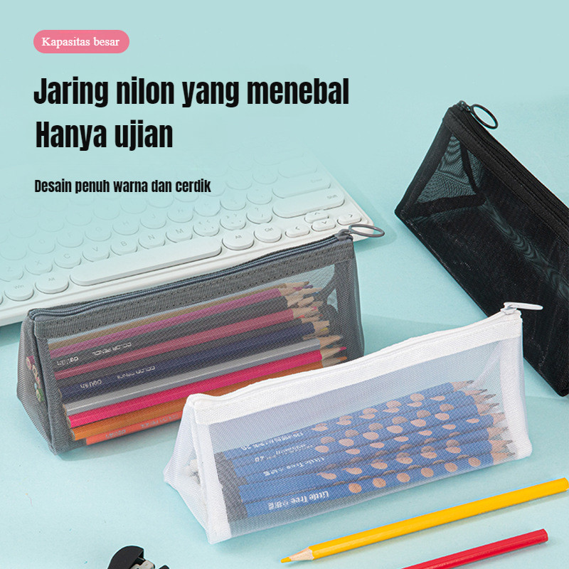 

Tas pensil jala transparan sederhana tas alat tulis portabel berkapasitas besar cocok untuk siswa sekolah dasar / siswa sekolah menengah