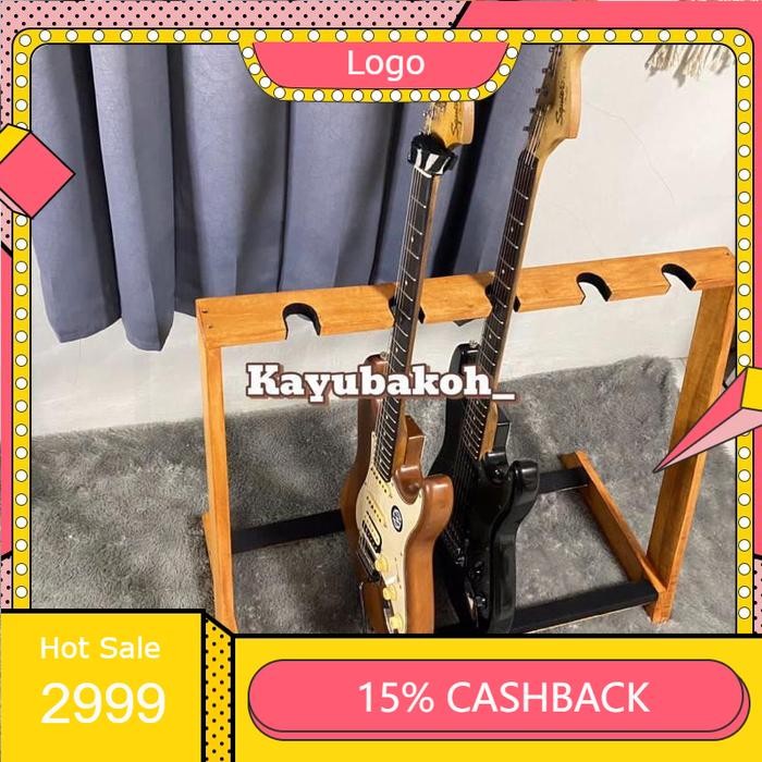 rak gitar stand gitar 5 slot rak gitar kayu v5 minimalis estetik - natural kayu mcw17
