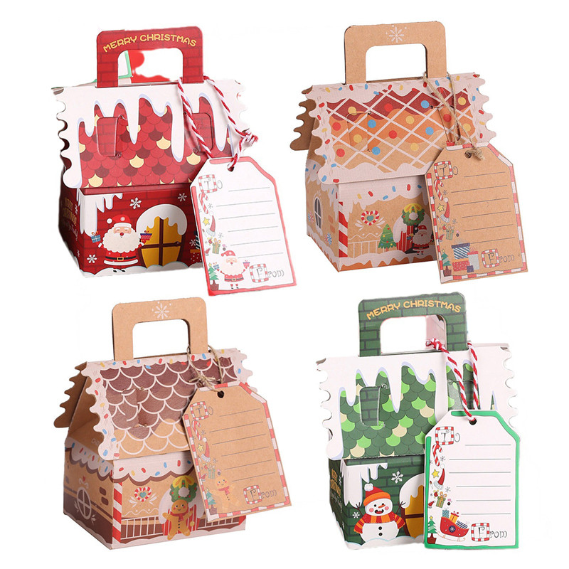 

5/10pcs Gingerbread House Shape Gift Boxes Snowman Candy Snack Cookies Paper Box 2024 Xmas Party Decoration Supplies