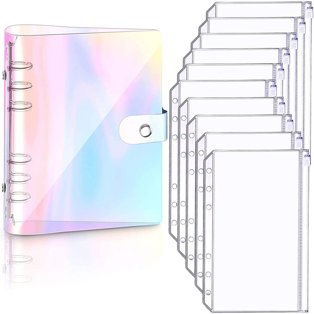 

NEW A6 Clear Soft PVC Notebook Binder Cover Planner 6-Ring Loose-Leaf Folder Cash Budget Envelope System with 10 PCS Pockets