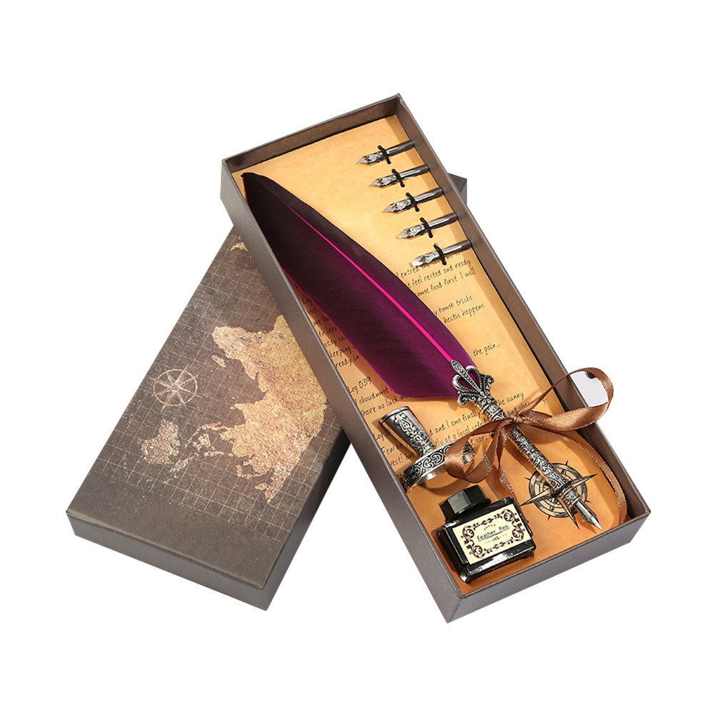 

Retro Calligraphy Feather Dip Pen Writing Ink Set Stationery Quill Fountain Pen Birthday Teacher Gift Writing Tools