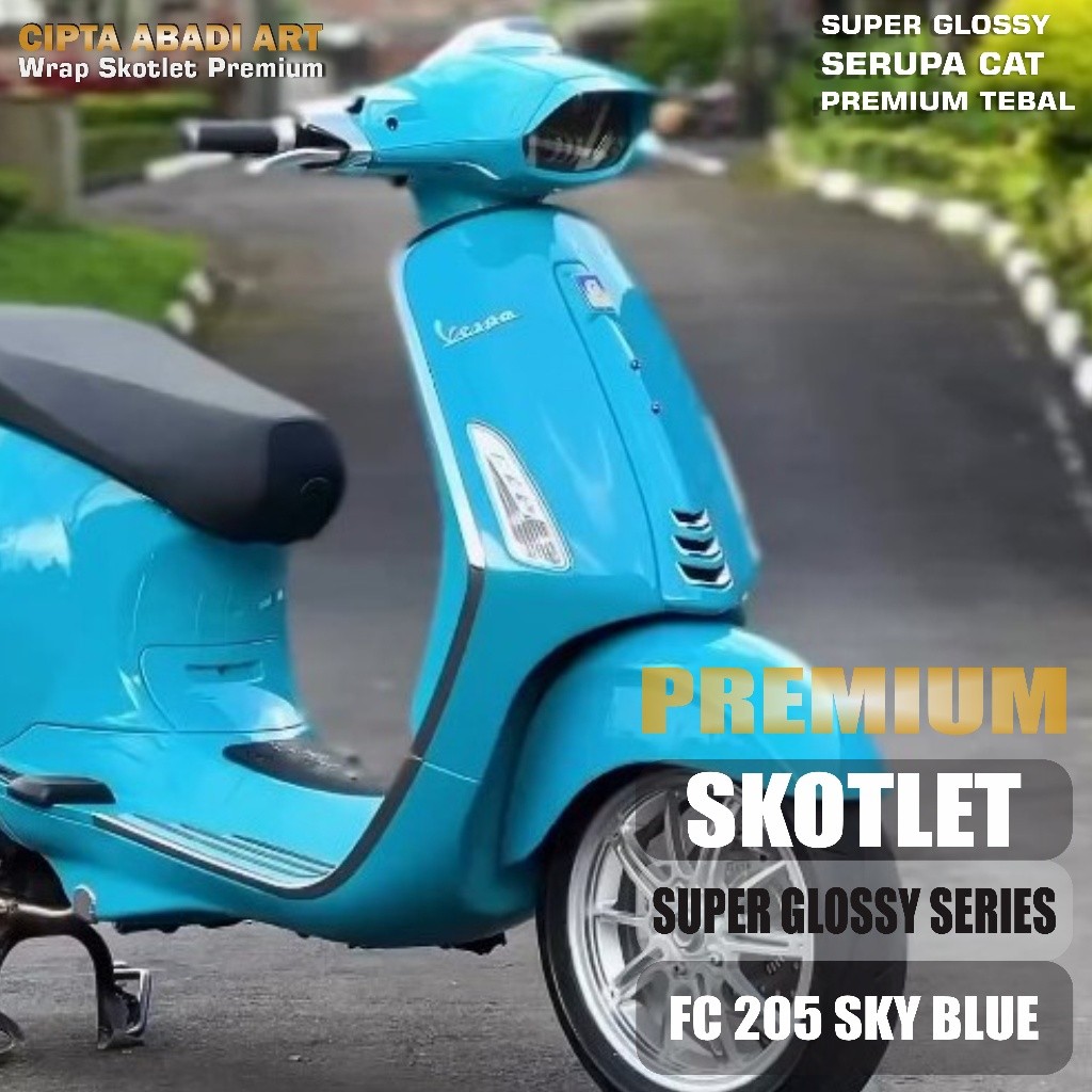 STIKER SKOTLET MOTOR PREMIUM SKY BLUE SUPER GLOSSY STICKER SCOTLET BIRU LANGIT GLOS HIGHT CLASS TEBA