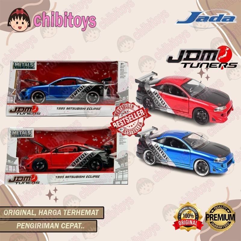 Jada JDM Tuners 1995 Mitsubishi Eclipse Biru Merah 1:24 Lancer Evo JDM Miniatur Mobil Original