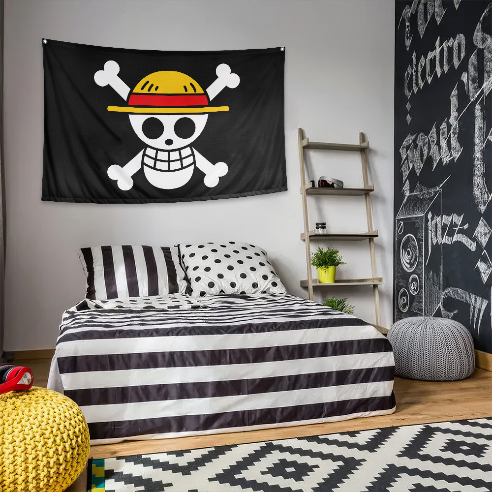 Bendera One piece Mugiwara Luffy Wall Decor Poster Kain Pajangan Dinding Bahan Satin Peles Ukuran Ke