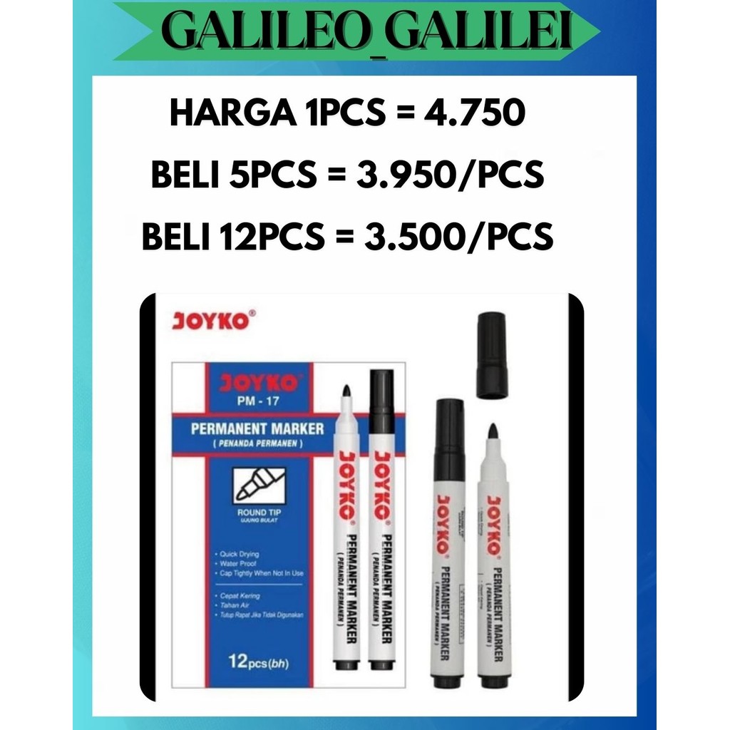 

GW SPIDOL PERMANET JOYKO PM-17 PM17 HITAM PERMANENT MARKER ROUND TIP PATEN KALI