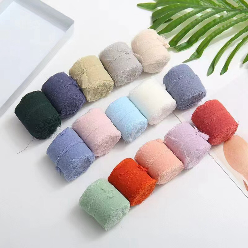 

New 3 Roll/set 5m Frayed Edged Satin Handmade Chiffon Silk Ribbon For Wedding Invitation Bouquets Party DIY Decoration Gift