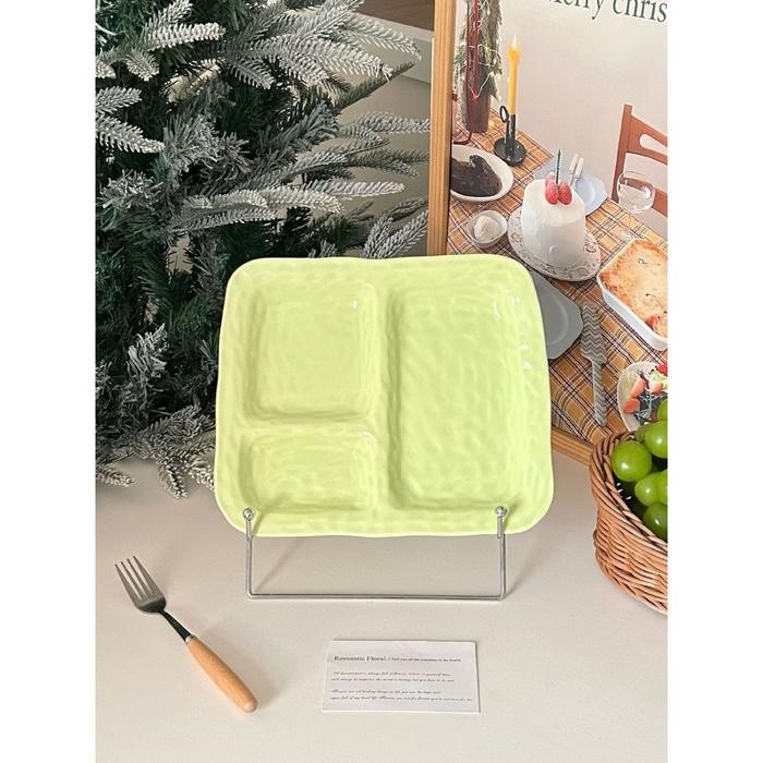 Terbaru [JAFA] NIMA Piring Keramik Sekat Bentuk Kotak Bulat Warna Soft Cantik - Kotak Hijau