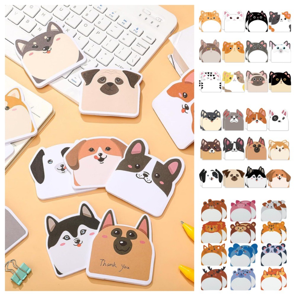 

12pcs Scrapbooking Kitty Animal Memo Pad Meow Creative Cat Sticky Note Cartoon Posted Puppy Reminder Note School Supplies