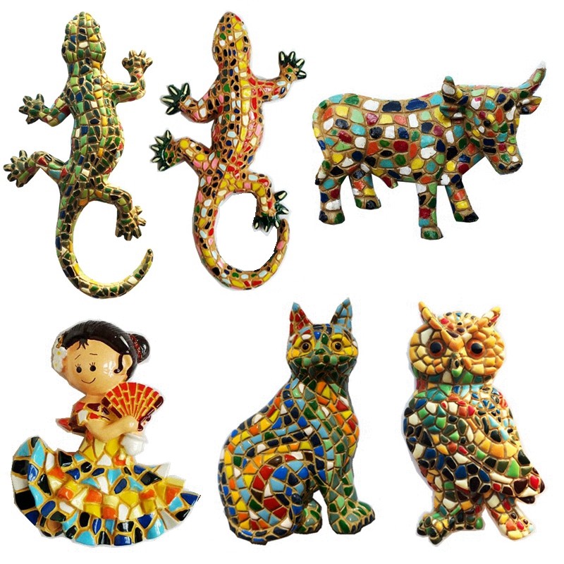 Handmade Painted Spain Mosaic Gecko Cat Girl 3D Fridge Magnets Tourism Souvenirs Refrigerator Magnet