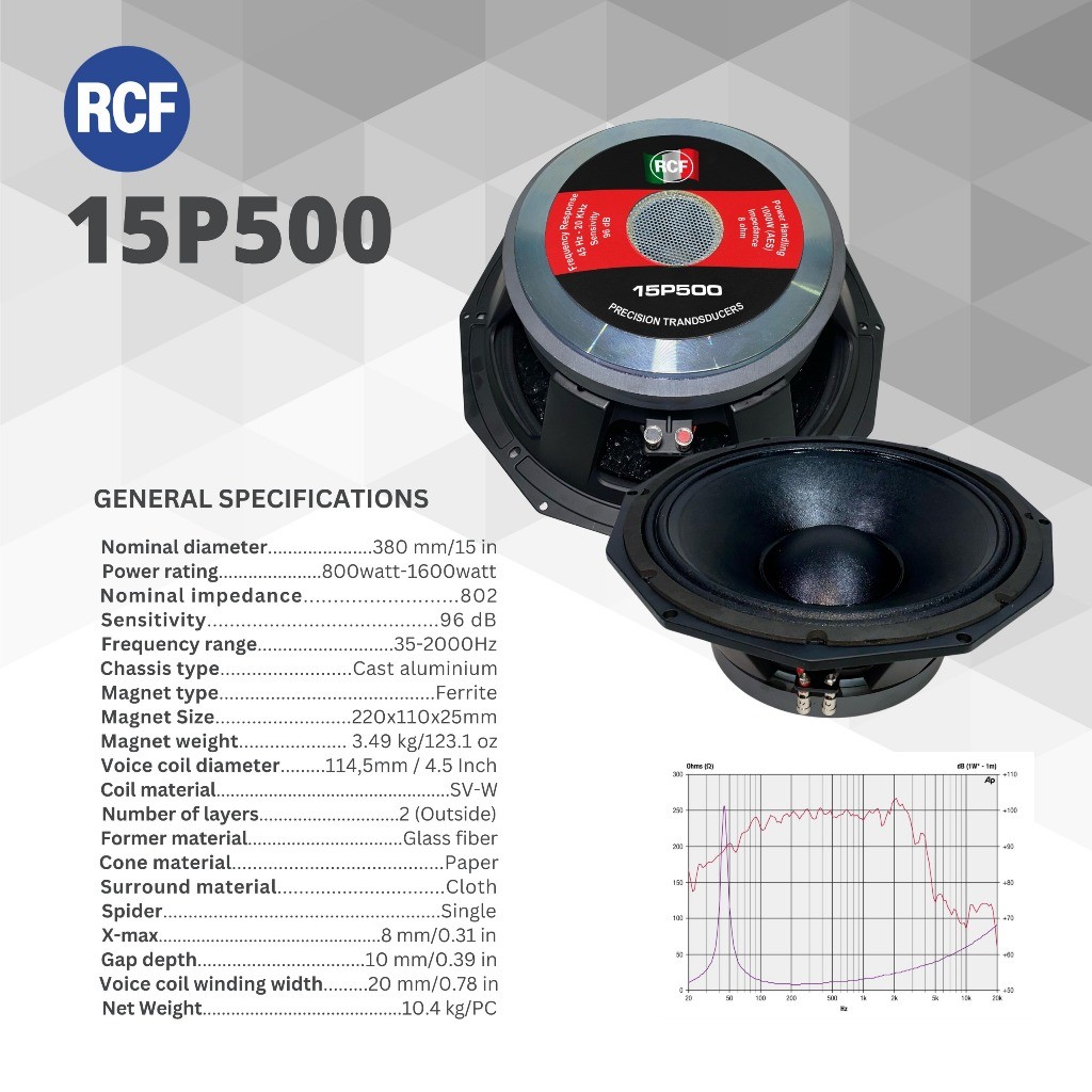 Speaker 15 inch rcf 15p500 original daun coating