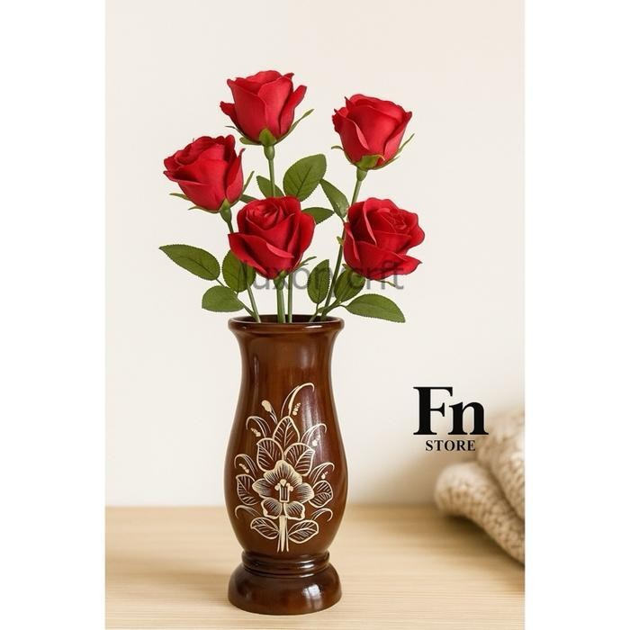 VAS BUNGA MEJA CUKIT BUNGA KAYU JATI - VAS BUNGA, KAYU JATI LC4354